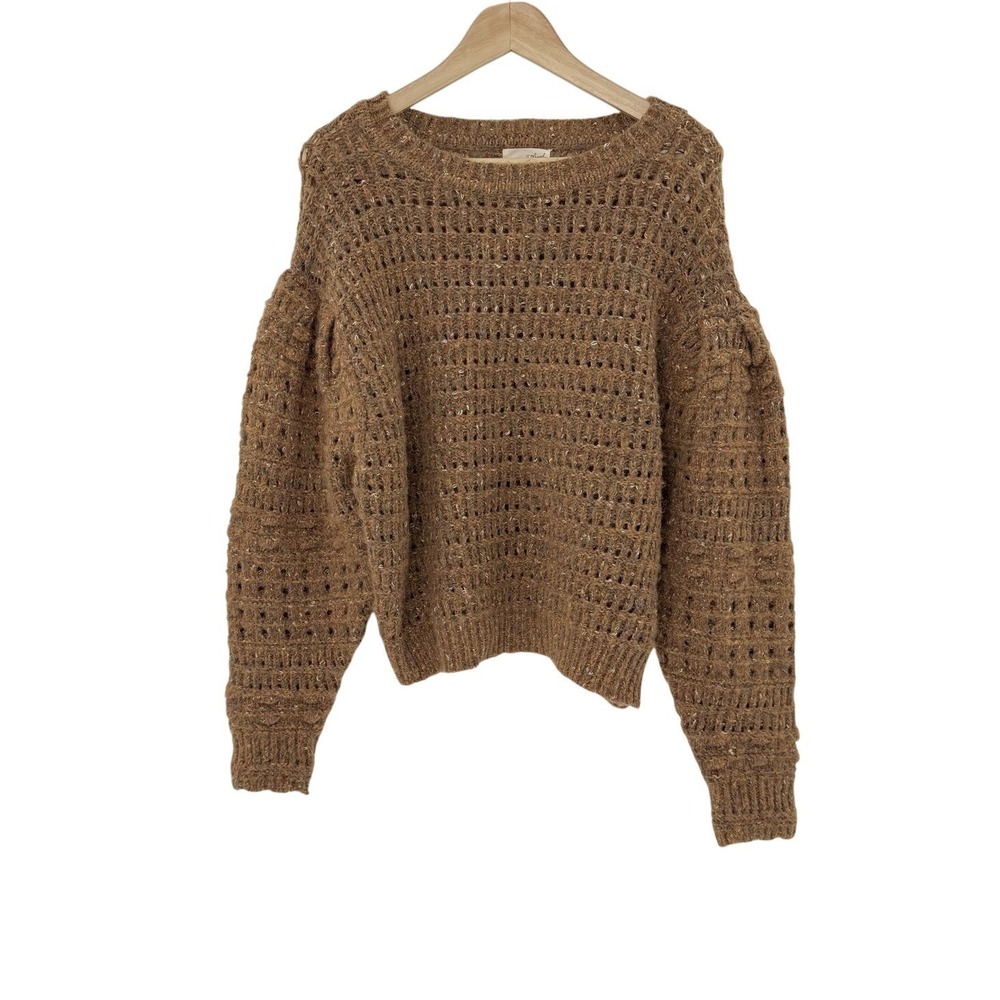 Universal Thread Open Knit Brown‎ Balloon Slv Cropped Sweater XL Boho Fallcore